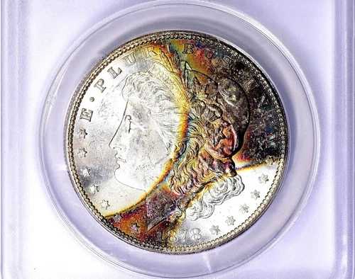 1878年代 ANACS MS64 EX RARE ダブルクレセント レインボートーニング モルガンシルバーダラー CC｜WORLD RESOURCE【QUEEN店】