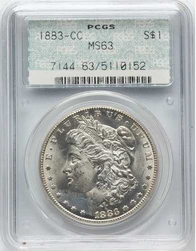 モルガン・ダラー 1883-CC PCGS MS-63 オリジナル・ドイリーホルダー付き！ 良質PQ、ニアジェムコイン！