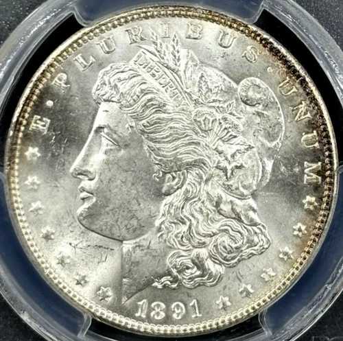 1891-P 1ドル モルガン・ダラー PCGS MS64+ CAC -- 息を呑むほど美しい光沢のブラストホワイト
