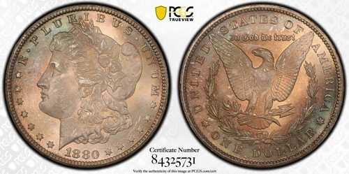 1880-CC 1ドル モルガン銀貨 PCGS MS64 - 美しい色合いのライトラセットジェム