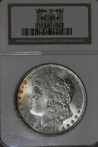1884 O $1 NGC MS 65* モルガン シルバー $1、ミス リバティ ヘッド トーン加工済み! 238,590円