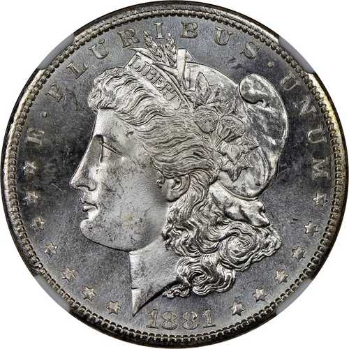 1881-S $1 モルガン ダラー NGC MS67 - 素晴らしい打痕のある明るい白のフロスティ ジェム!