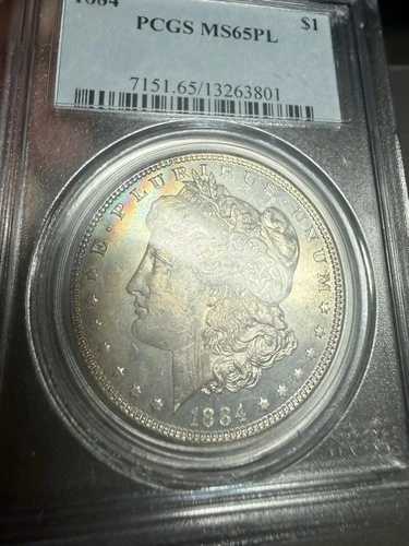 1884年 モルガン銀貨 MS65PL プルーフ 希少グレード 古いPCGS デュアルトナー