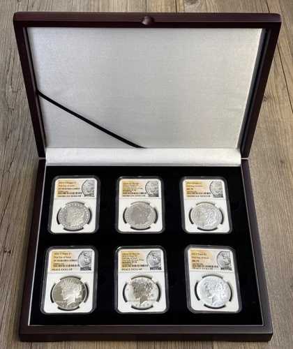2023年 モルガン・アンド・ピース 6枚セット NGC MS70-PR70-PF70 発行初日ラベル、箱付き