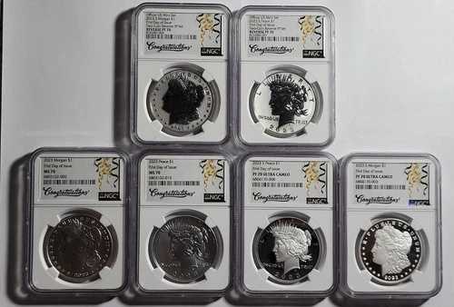 2023年 銀貨 1ドル モルガン/ピースドル 6枚セット PCGS MS70 PR70DCAM PR70 FDOI