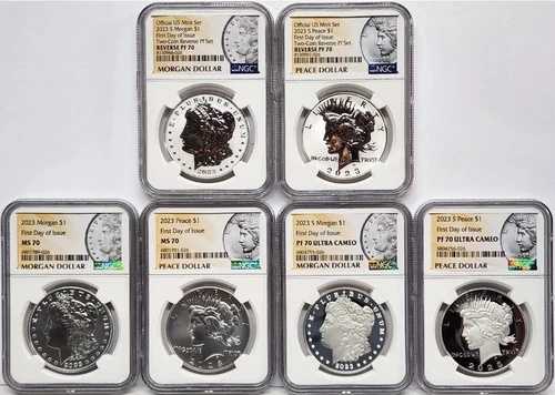 2023 NGC MS70 PF70 6枚セット $1 モーガン＆ピース シルバー ダラー FDOI、初日。