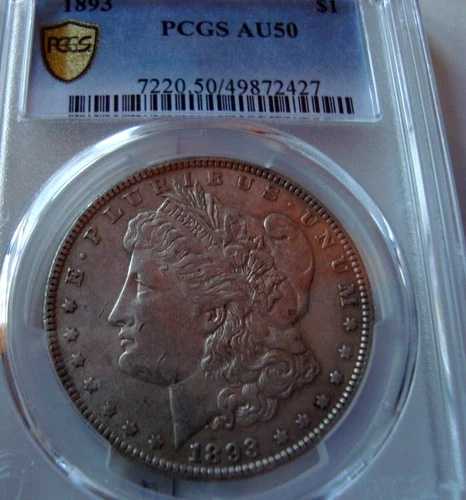 1893-P モーガン シルバードル PCGS AU50 (427) 金メッキ 378,000枚 鋳造｜WORLD RESOURCE【QUEEN店】