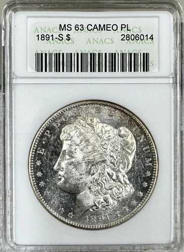 1891年 S モーガン シルバー ドル ANACS MS63 カメオ PL ソープボックスホルダー｜WORLD RESOURCE【QUEEN店】