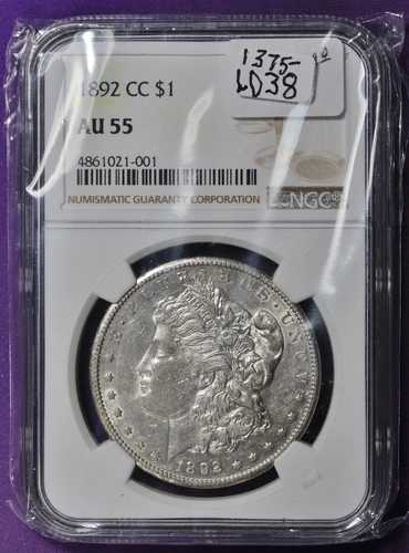 1892年-CC モルガン銀貨。NGCホルダー入り。AU 55。L038｜WORLD RESOURCE【QUEEN店】 252,450円