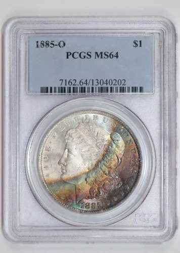 1885-O モーガン ドル PCGS MS64 クレセント レインボー トーニング!｜WORLD RESOURCE【QUEEN店】