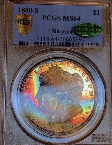 1880 S モーガン PCGS MS64 CAC シンプソンコレクション スペクタキュラーレインボー 著名人所有