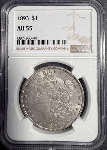 1893年モルガン銀貨、AU55 NGC。(13026)