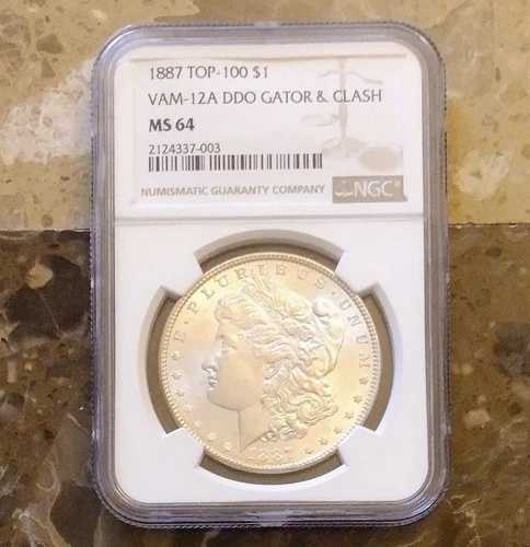 1887 NGC MS64 モルガン銀貨（トップ100！）$1 VAM - 12A DDO GATOR & CLASH