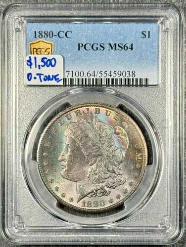 1880-CC 1ドル モルガン銀貨 PCGS MS 64 表面トーン