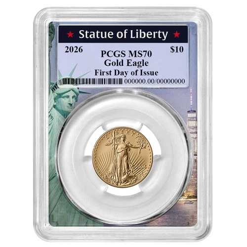 2026年 10ドル 1/4オンス アメリカンゴールドイーグル PCGS MS70 FDOI 自由の女神像フレーム