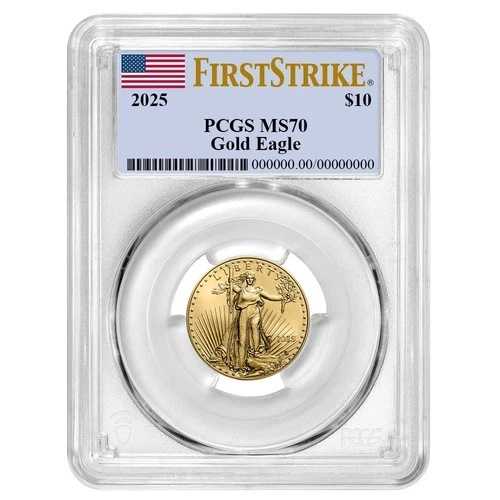 2025年 10ドル アメリカン ゴールド イーグル 1/4オンス PCGS MS70 FS フラッグラベル