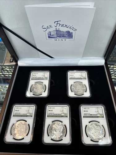 1878-S 1879-S 1880-S, 1881-S, 1882-S (5) モルガン銀貨 ngc MS65 W/DISP 292,050円