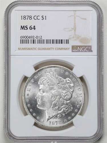 1878-CC 1ドルモルガン銀貨 MS64 NGC 6900492-012 回転裏