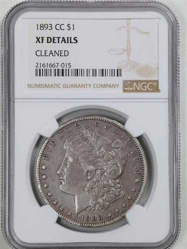 1893-CC 1ドル モルガン銀貨 XF 詳細 NGC 2161667-015 クリーニング済み