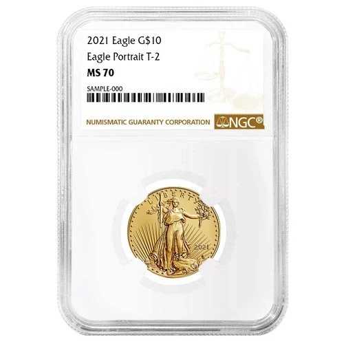 2021年 10ドル タイプ2 アメリカン ゴールド イーグル 1/4オンス NGC MS70 ブラウンラベル