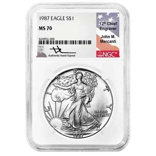 1987年 1ドル 1オンス アメリカンシルバーイーグル NGC MS70 メルカンティ フラッグラベル ホワイトコア|WORLD RESOURCE【QUEEN店】