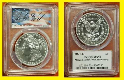 2021年 D モルガン・ダラー MS70 PCGS 100周年記念旗 ポール・バランサインボックス COA|WORLD RESOURCE【QUEEN店】