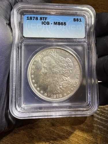 1878 8TF ICG MS65 モーガン銀貨、尾羽 8 枚 - フロスティー & ホワイト !!