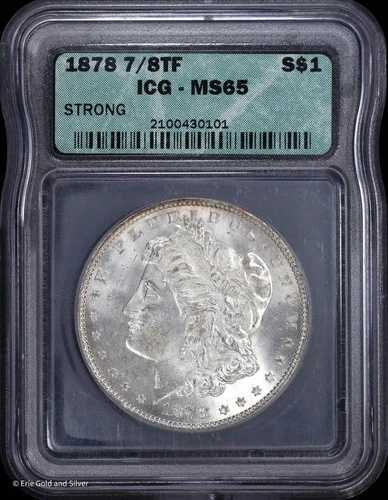 1878-P $1 7/8TF モルガン銀貨 ICG MS 65 | 強力な未流通 UNC BU