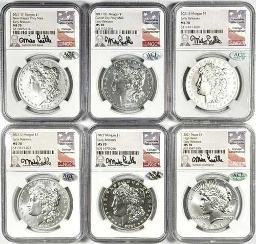 2021年 モルガン・アンド・ピース ドル銀貨 6枚セット 100周年記念 NGC MS70