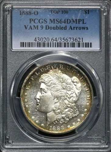 1888-O 1ドル モルガン銀貨 PCGS MS64 DMPL VAM9 ダブルアローズ トーニング CC281｜WORLD RESOURCE【QUEEN店】