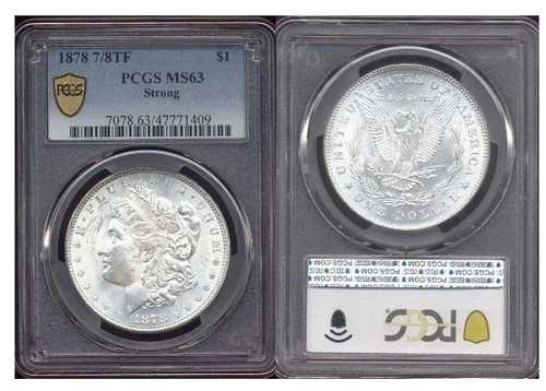 1878 7/8TF $1 PCGS MS63- 丈夫で美しい屋根のような表面、派手な新品光沢、モーガン