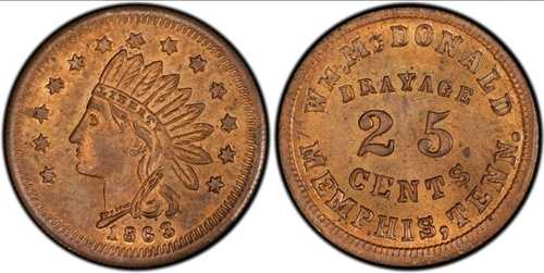 1863年 TN F600D-1a PCGS MS65RB メンフィス トップポップ 1/0 ほとんど赤 - 素晴らしい R7