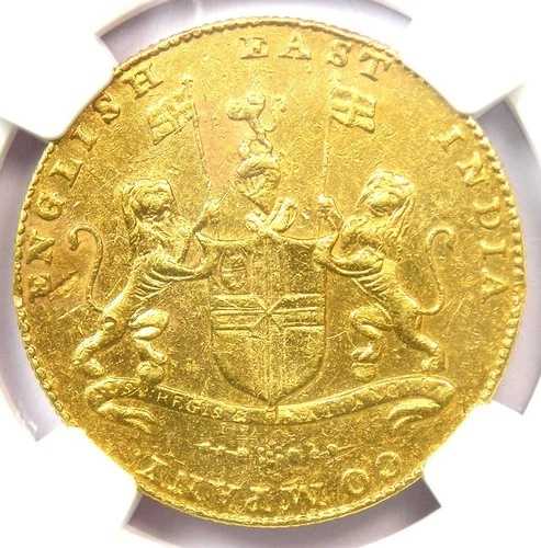 1819 年インド英国マドラス ゴールド ライオン モフール コイン - NGC AU 詳細認定 - 希少!