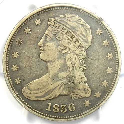 1836 年、リードエッジ キャップド バスト ハーフ ドル 50 セント - PCGS VF 詳細 - 重要な日付!