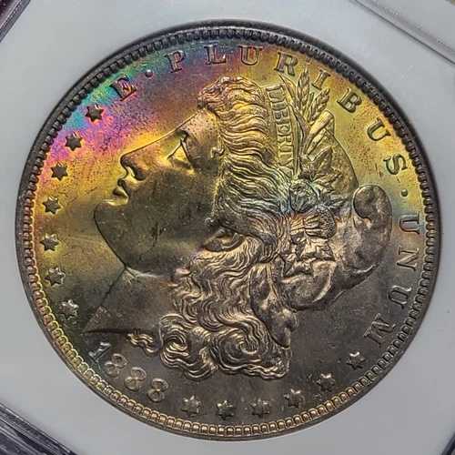1888-O モルガン銀貨 NGC MS 64* - 素晴らしい色彩と並外れた魅力
