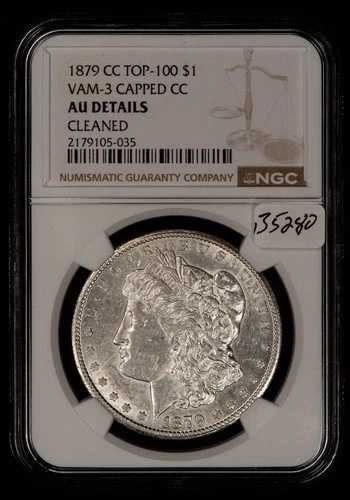 1879-CC 1ドルモルガン銀貨 キーデート - VAM-3 キャップ付き CC - NGC AU Dets - B5280