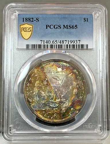1882-S 1ドルモルガン銀貨 - レインボートーン ~ PCGS MS65