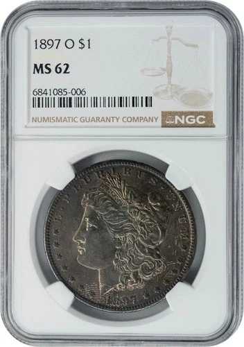 1897-O モルガン銀貨 $ MS62 カラー NGC 949695-10