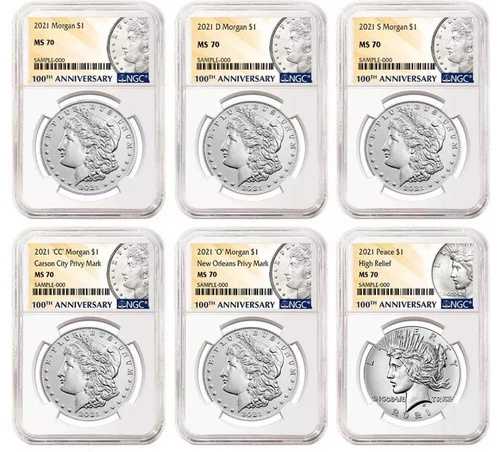 2021年 1ドル モーガン＆ピース シルバードル 6枚セット NGC MS70 100周年記念 ラベル6枚 コイン%｜WORLD RESOURCE【QUEEN店】