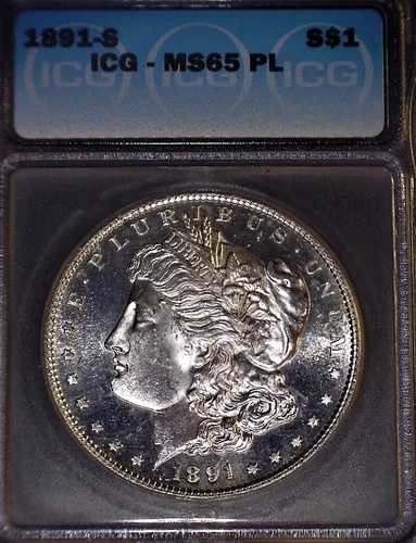 1891-S モーガン銀貨 ICG - MS65 PL、ノックアウト!!