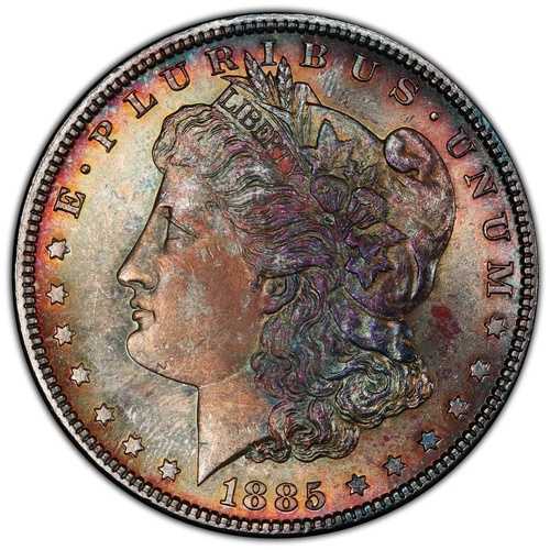 * 1885年 1ドル モルガンドル * Gem BU + MS65 PCGS * 見事なブルズアイモンスタートーン *