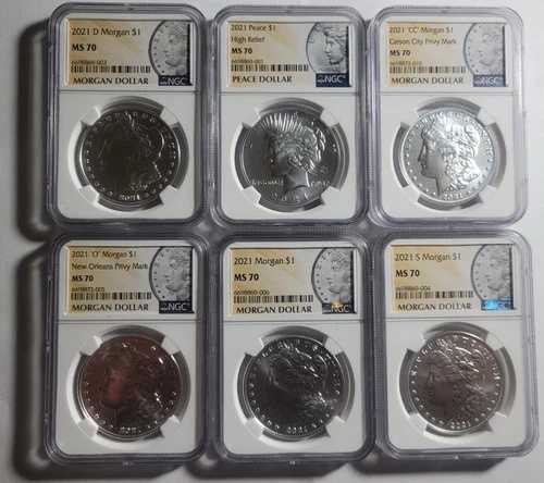 2021 6枚セット モルガン・ピース・ドル NGC MS70 シルバー 100周年記念 フルセット 5#21