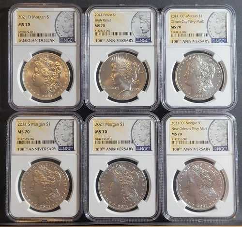 2021年 モーガン&ピース シルバーダラー NGC - MS70 6枚セット P、D、S、O、CC、#1ms70|WORLD RESOURCE【QUEEN店】