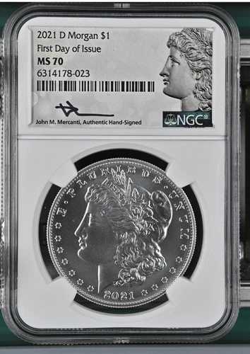2021 D モルガン シルバー ダラー - プライベート NGC MS70 ~ FDOI 初日マーカンティ サイン入り