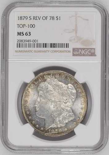 1879-S 裏面 1878年 1ドル モルガン銀貨 NGC MS63 - 金色周辺部トーニング 400,400円