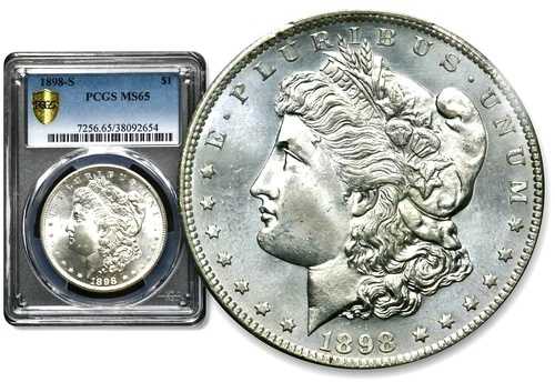 1898-S モルガン銀貨 1ドル - PCGS MS65 - ブラストホワイト！ C1035