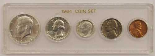 1964-P 米国 5枚セット コインミント ホイットマンプラスチックホルダー入り - 銀90%