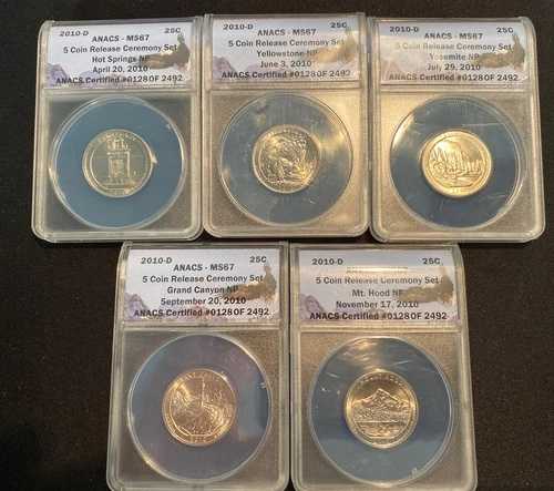 2010 D ANACS MS67 国立公園 5 コイン リリース セレモニー セット