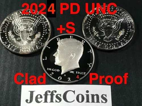 2024 P D S 米国造幣局発行 ケネディ UNC ハーフ 未流通 +S プルーフ クラッド PDS 3