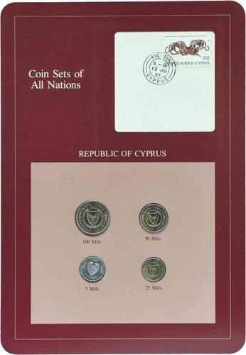 キプロス 1982年 UNC 5、25、50、100 ミルおよび 1 マルク硬貨セット 冊子